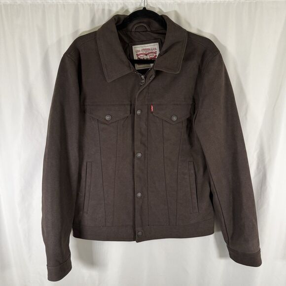 Levis Jacket Women's Medium Brown Pockets Zip Snap Red Tab Long Sleeve - Picture 1 of 12